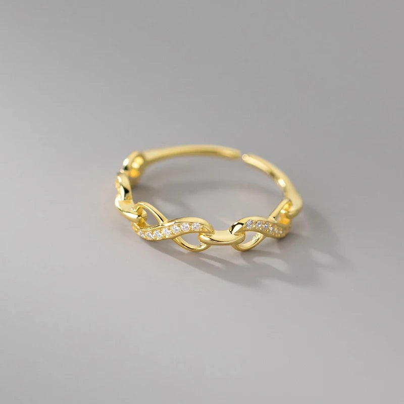 Wantme 925 prata esterlina fashion statement ouro infinity encantos anel ajustável para mulheres de luxo cz zircon casal jóias presente