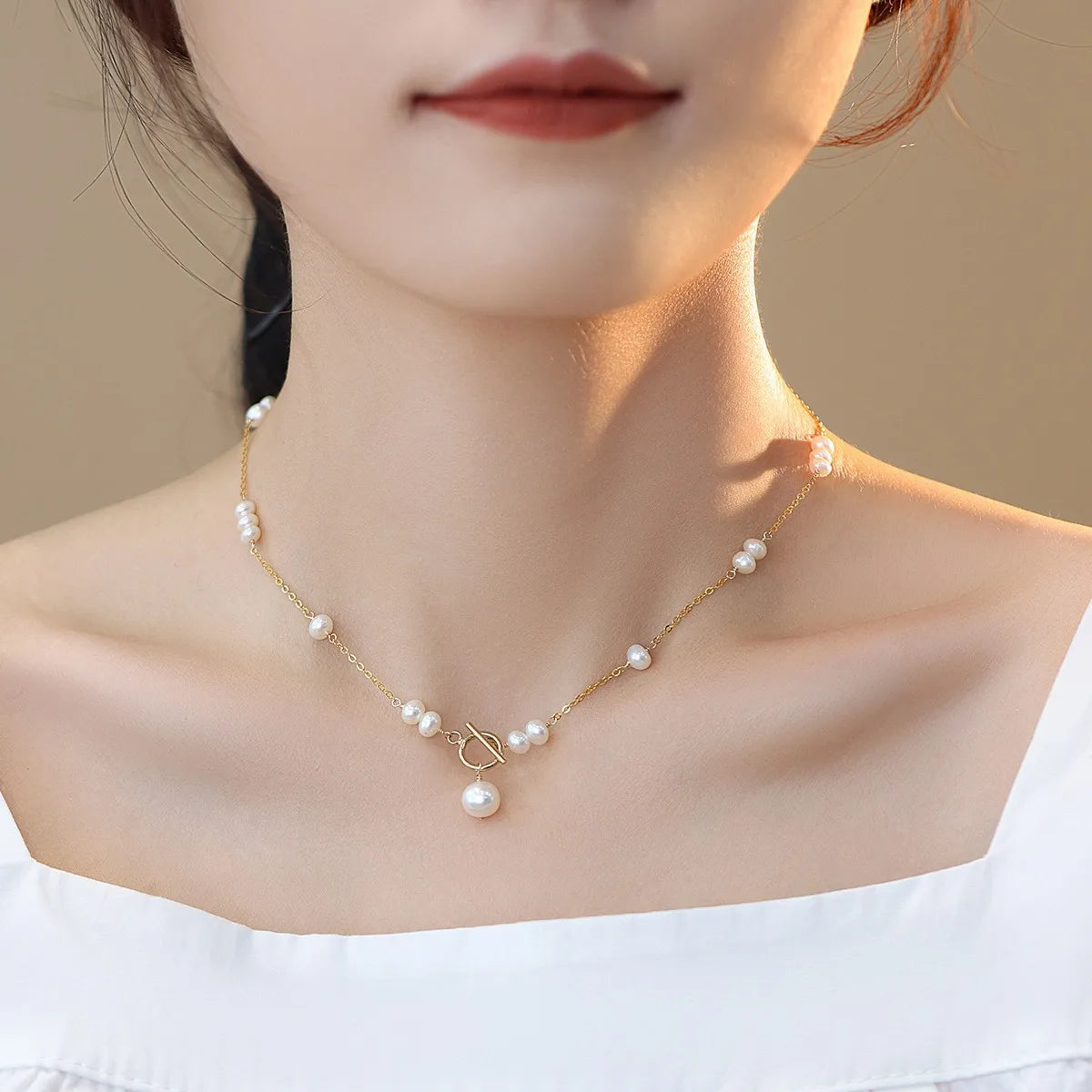 Colar de Corrente de Pérolas de Água Doce para Mulheres 100% Natural, Ouro 14K Cheio, Sem Jóias Desvanecentes, Presentes de Ano Novo, Venda Quente
