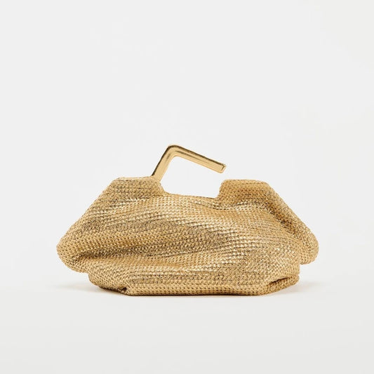 Bolsa de ouro com alça de metal, bolsa de tecido para mulheres, bolsa de vestido de noite de designer de luxo, novas embreagens de metal femininas da moda