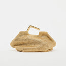 Bolsa de ouro com alça de metal, bolsa de tecido para mulheres, bolsa de vestido de noite de designer de luxo, novas embreagens de metal femininas da moda