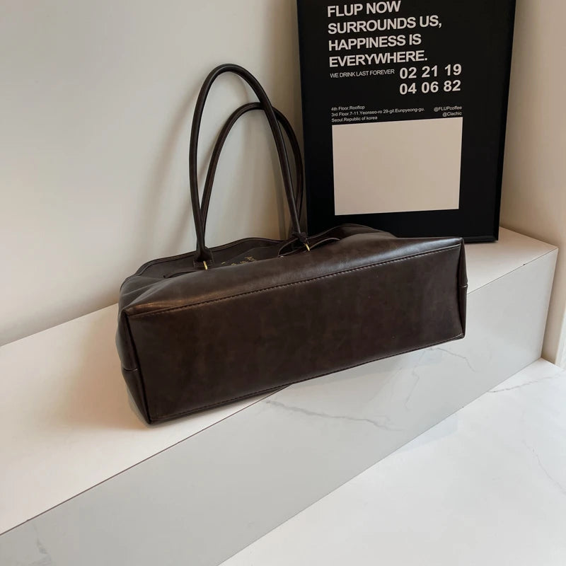 Vintage grande capacidade de couro do plutônio sacola para as mulheres 2024 outono tendência marrom senhora commuter bolsa feminina viagem bolsa ombro