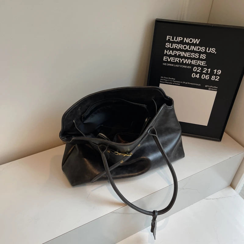 Vintage grande capacidade de couro do plutônio sacola para as mulheres 2024 outono tendência marrom senhora commuter bolsa feminina viagem bolsa ombro