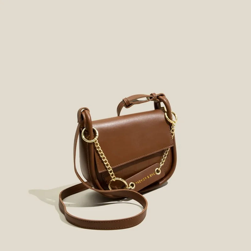 Maxdutti-bolsa mensageiro de couro para mulheres, bolsa de ombro viajante, corrente sólida simples, estilo inglês, moda vintage, bolsa de sela, 2023