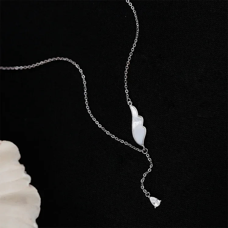 Real 925 prata esterlina cristal concha asa charme pingente colar para festa de casamento feminino jóias presente gargantilha colar