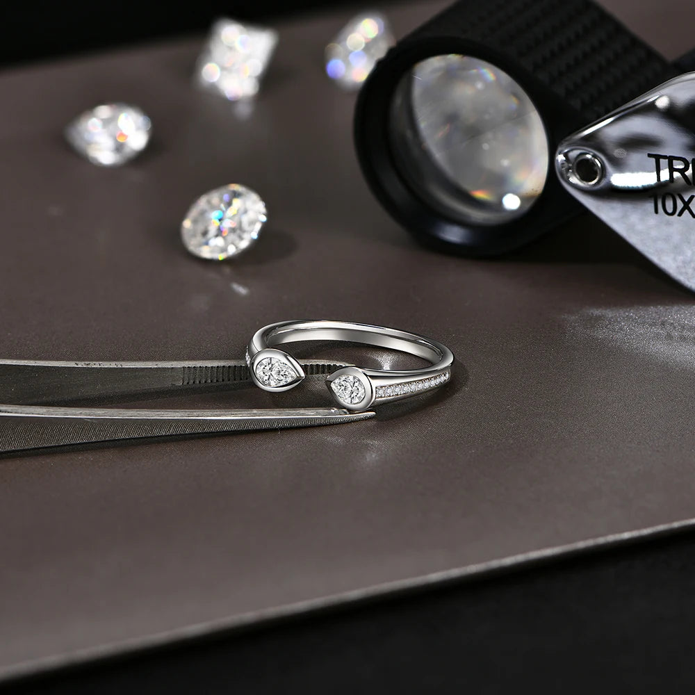 Attagems 0.67ct forma de pêra moissanite anel de casamento d vvs1 cor s925 prata esterlina sólida 14k 18k ouro anéis ajustáveis para mulher