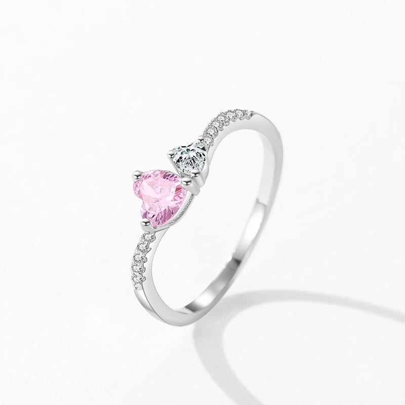 Ailmay sólido 925 prata esterlina romântico deslumbrante rosa coração cristal empilhável anéis para mulheres natal jóias finas presentes