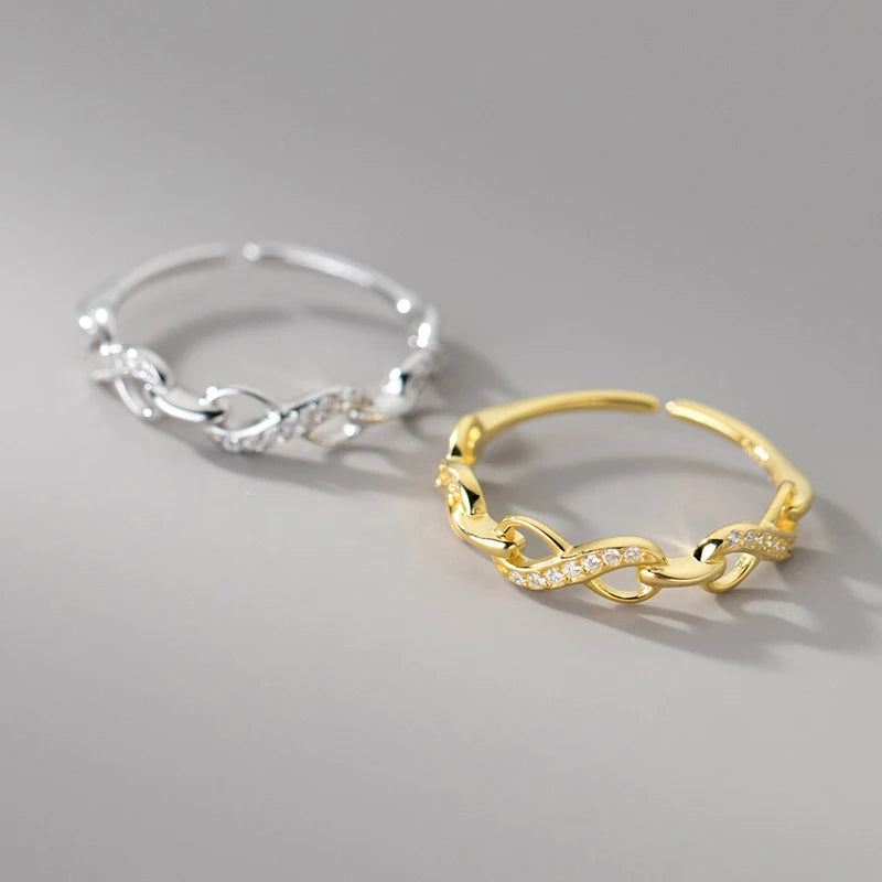 Wantme 925 prata esterlina fashion statement ouro infinity encantos anel ajustável para mulheres de luxo cz zircon casal jóias presente