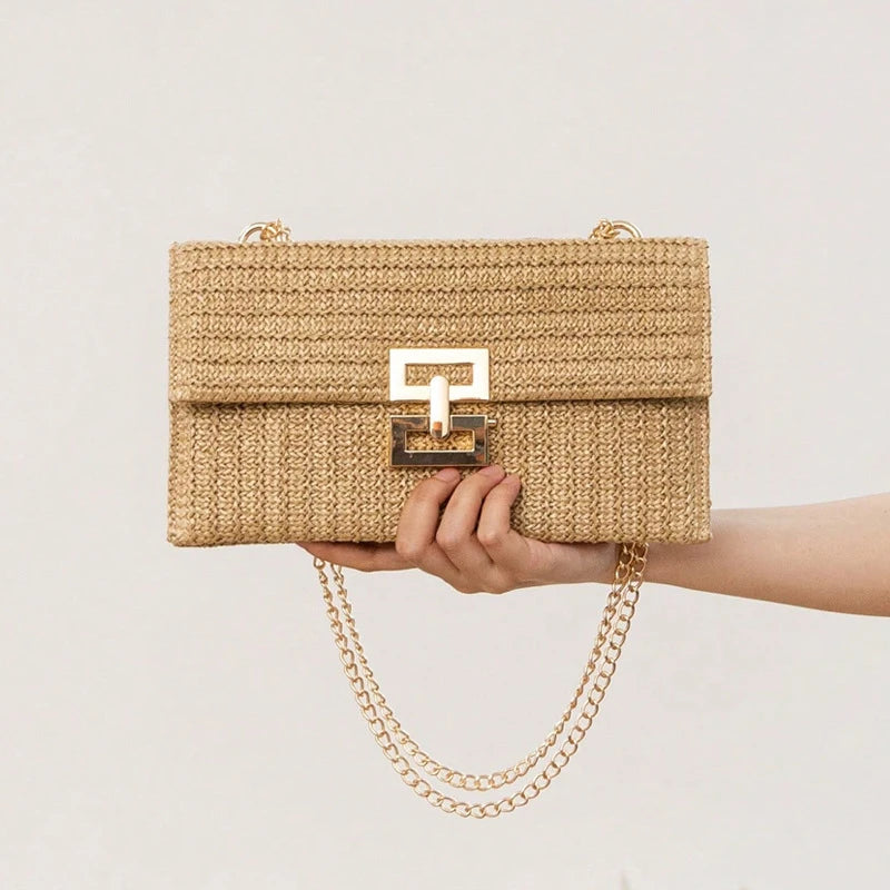 Saco de palha festa à noite bolsa moda feminina tecer padrão ouro embreagem mensageiro bolsas senhora diariamente deslocamento carteira sacos