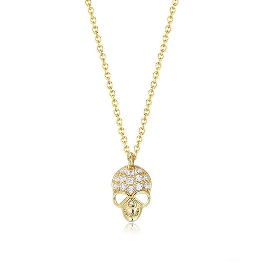 Colar pingente de caveira em prata esterlina 925 para mulheres oco, personalizado, hip hop, exclusivo, jóias da moda, banhado a ouro 14k, zircão