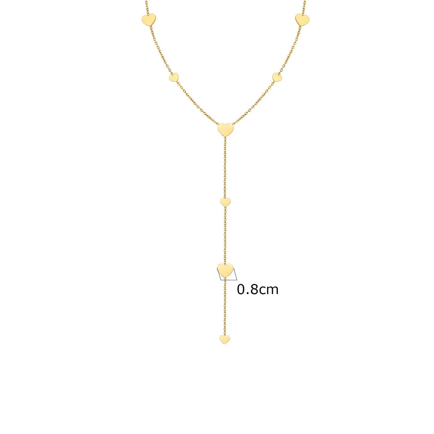 Colar de corrente lariat com gota de coração para mulheres, corrente longa em forma de Y em aço inoxidável 18K joias em camadas de cor dourada