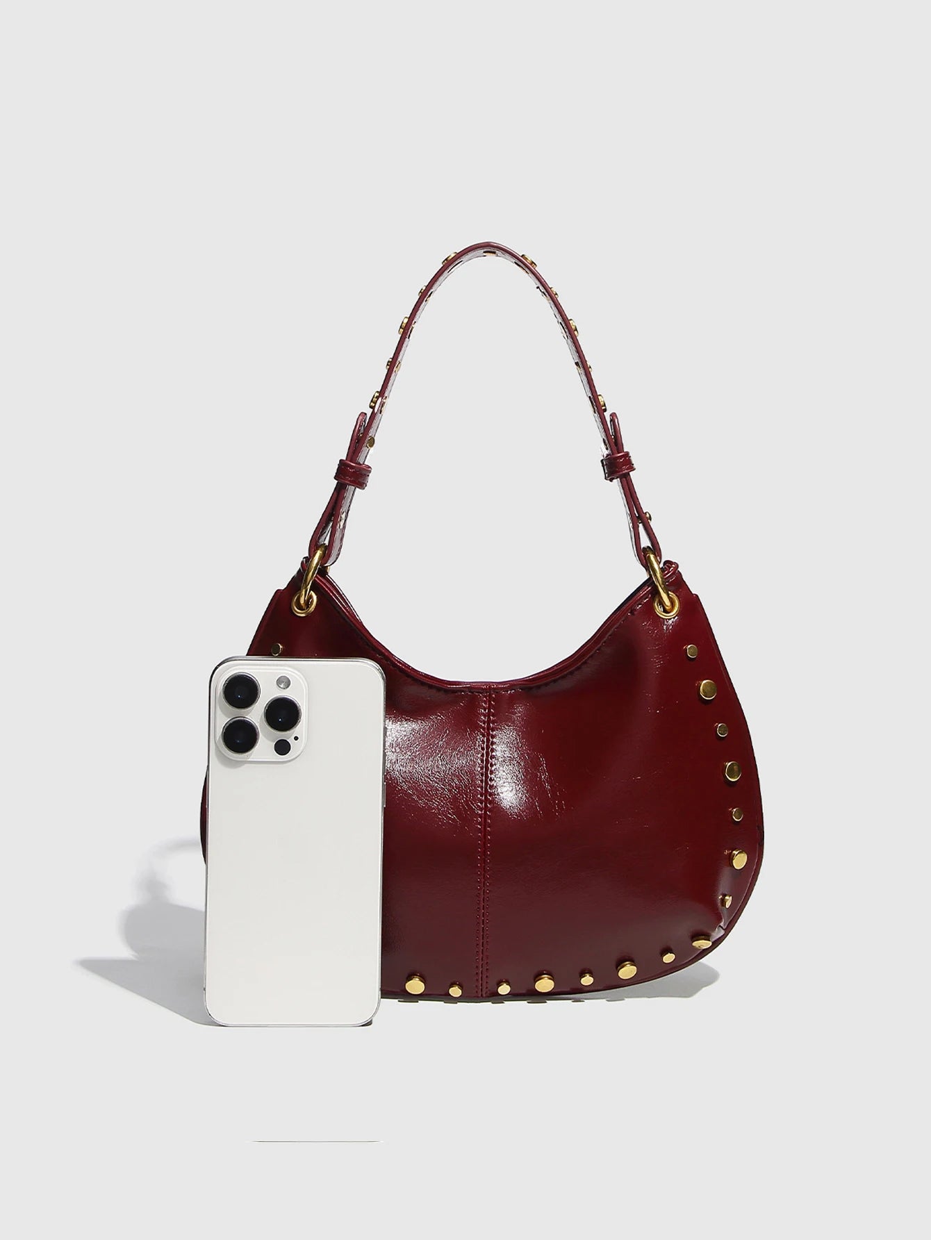 2025 nova moda na moda bolsa nas axilas rebitada bolsa de ombro corrente boston crossbody saco