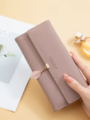 Venda quente primavera e verão nova feminina couro do plutônio japonês e coreia do sul pequena folha fresca pingente três dobras saco grande capa