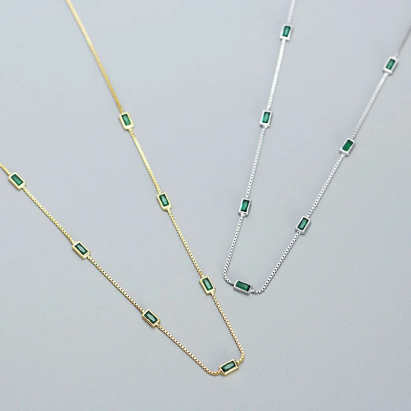 Woozu real 925 prata esterlina moda elegante verde quadrado zircão colar para mulher caixa de festa encantos gargantilha jóias presente