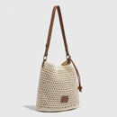 2025 novo verão feminino tecido crochê sacola praia férias bolsa de ombro leve algodão linho boho oco para fora bolsa