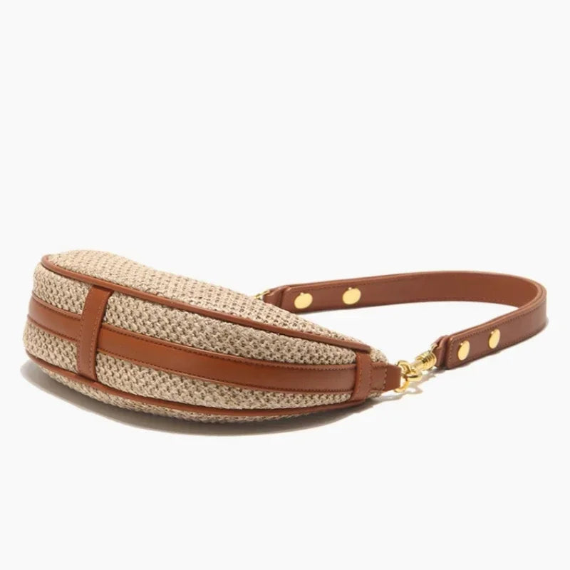 Verão design simples feminino meia lua hobo saco de alta qualidade mão-tecido palha axila saco feminino beira-mar praia bolsa de ombro 2024