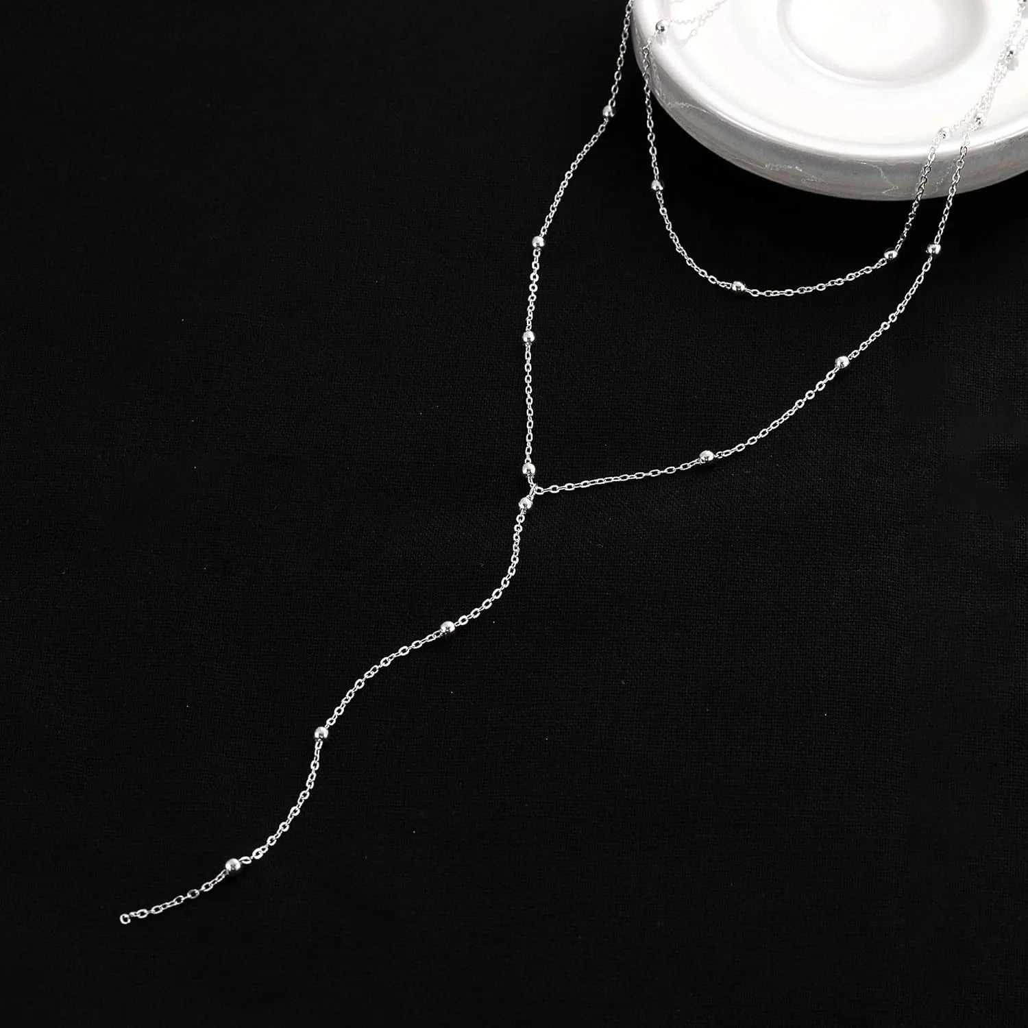 Colar de ouro para mulher 14k banhado a ouro/prata em forma de y pingente colar em camadas frisado corrente gota colares para presente feminino