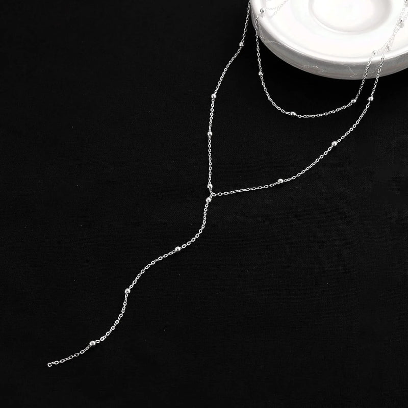 Colar de ouro para mulher 14k banhado a ouro/prata em forma de y pingente colar em camadas frisado corrente gota colares para presente feminino