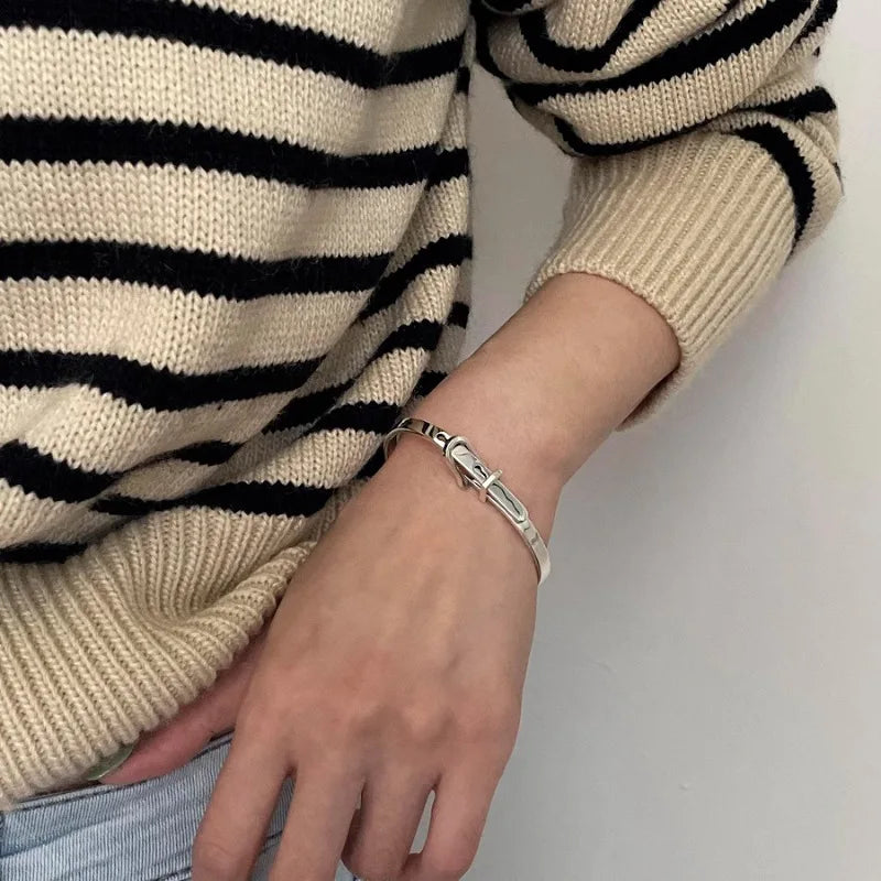 Novo 925 prata esterlina cinto metálico vintage punk pulseira para mulher menina moda jóias presente dropship atacado