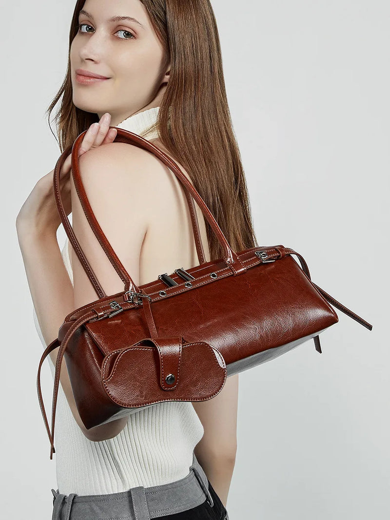 2025 nova bolsa de ombro feminina de couro genuíno luxo senhoras bolsa baguette saco feminino commuter compras axilas saco
