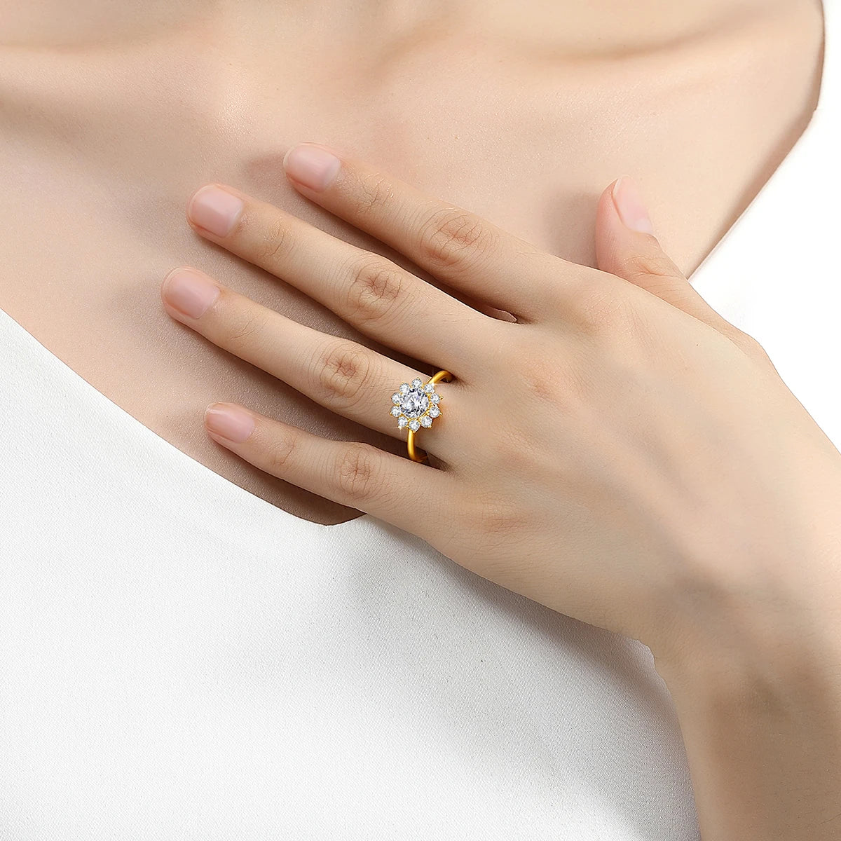 Szjinao 100% real 14k ouro flor anel completo moissanite diamante 1 quilate casamento jóias finas 585 k ouro na moda presente do dia dos namorados