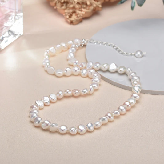 Colar de pérolas de água doce barroca natural 5-6mm, joias da moda para presente, gargantilha de prata esterlina 925 para mulheres e meninas