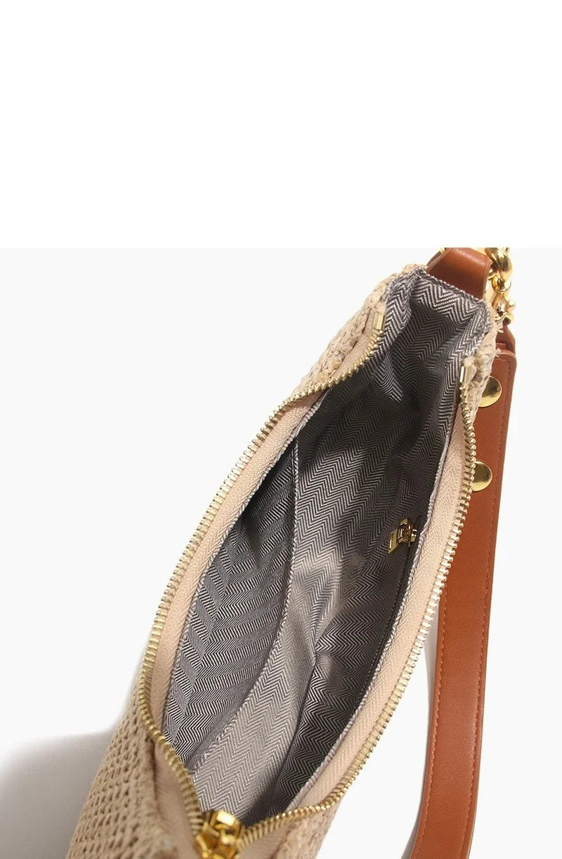 Verão design simples feminino meia lua hobo saco de alta qualidade mão-tecido palha axila saco feminino beira-mar praia bolsa de ombro 2024