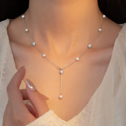 TrustDavis-Colar Gargantilha Bola de Pérola para Mulheres, Real 925 Sterling Silver, CZ Borla, Joalheria Fina, Presente, DA2337