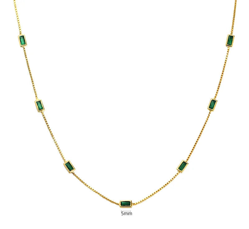 Woozu real 925 prata esterlina moda elegante verde quadrado zircão colar para mulher caixa de festa encantos gargantilha jóias presente