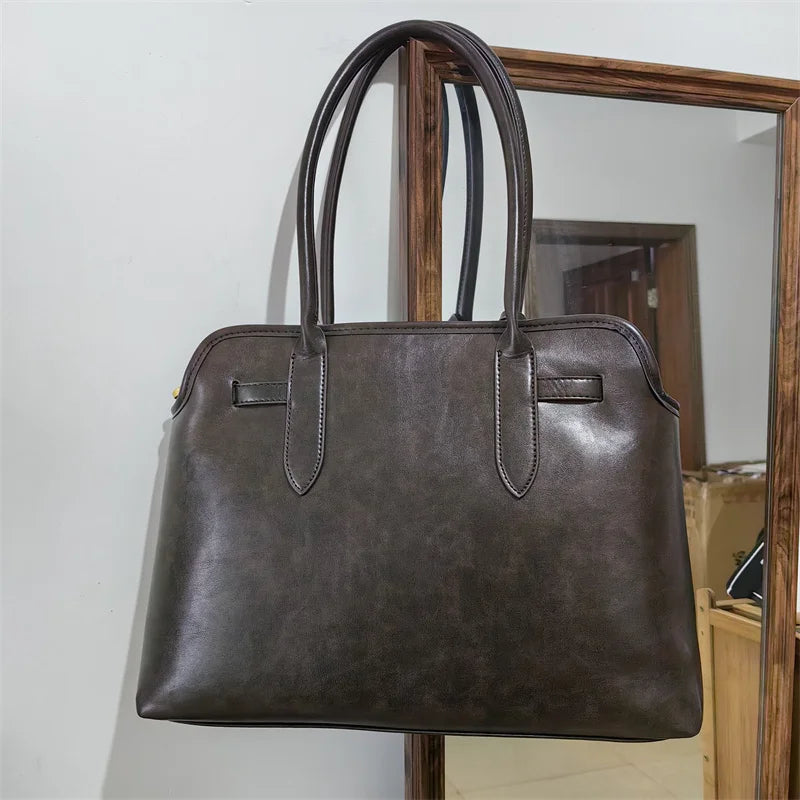 Vintage grande capacidade de couro do plutônio sacola para as mulheres 2024 outono tendência marrom senhora commuter bolsa feminina viagem bolsa ombro