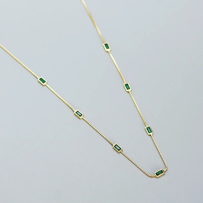Woozu real 925 prata esterlina moda elegante verde quadrado zircão colar para mulher caixa de festa encantos gargantilha jóias presente