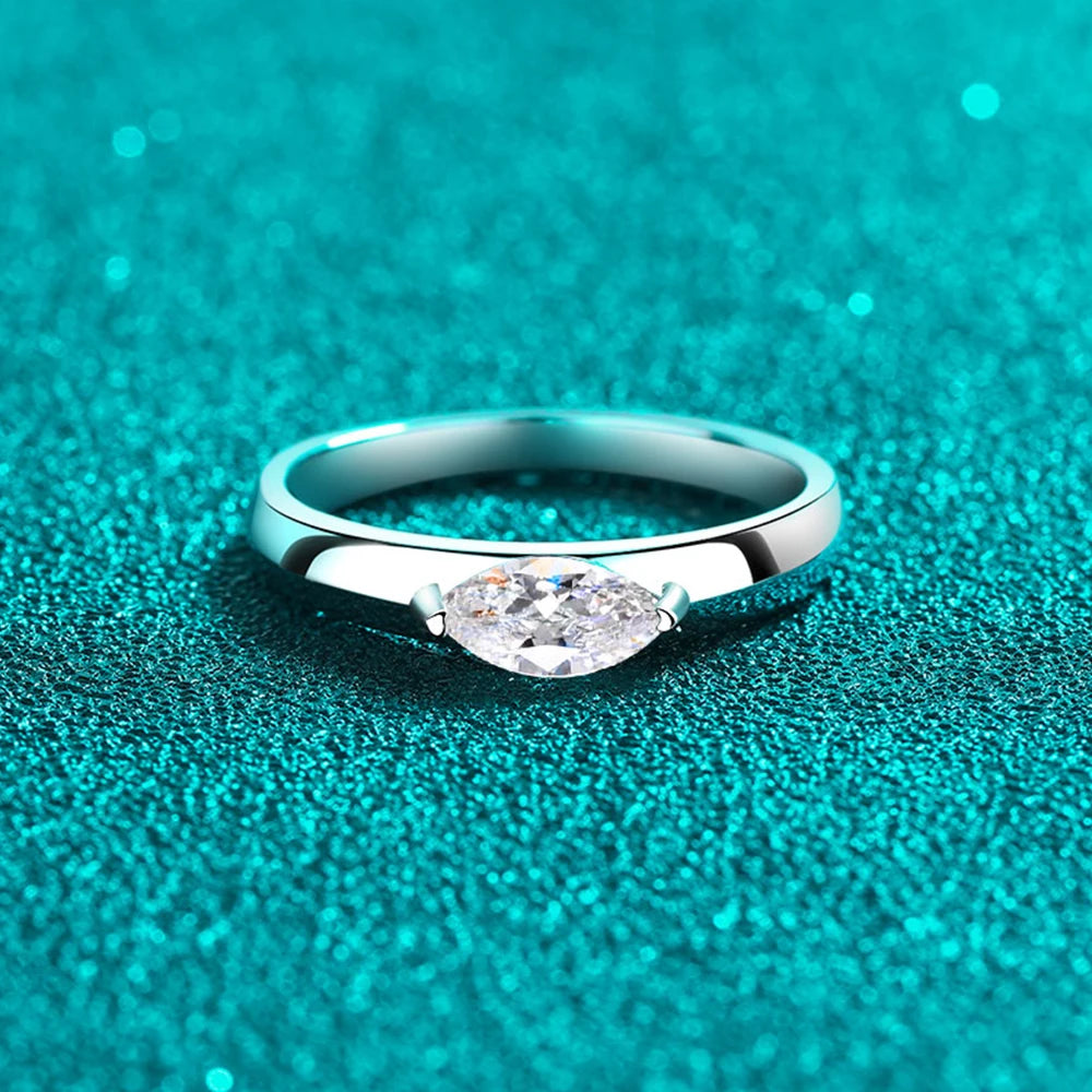 KNOBSPIN-Anéis Moissanite para Mulheres, banhado a prata 925 esterlina, ouro branco 18k, anel de casamento 4x8mm, cor D, corte marquise, anel de noivado