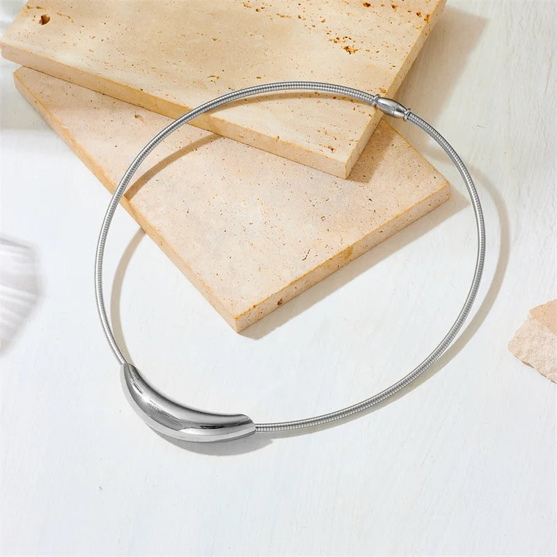 Metal Tube Snake Bone Chain Collar para Mulheres, Design Retro Francês, Exagerado Colar de Aço Inoxidável, Jóias Incolores Meninas