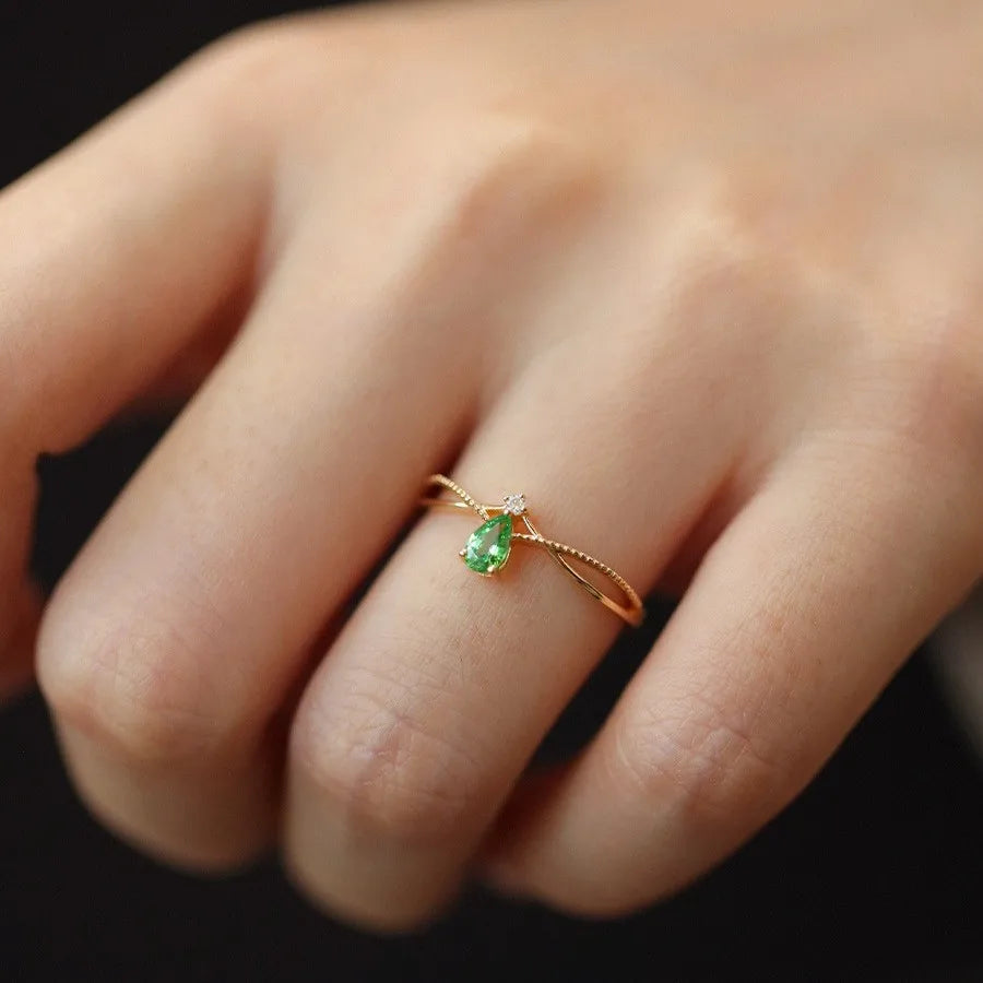 925 prata esterlina chapeamento 18k ouro retro verde gota de água zircão anel para mulheres moda francesa temperamento festa jóias