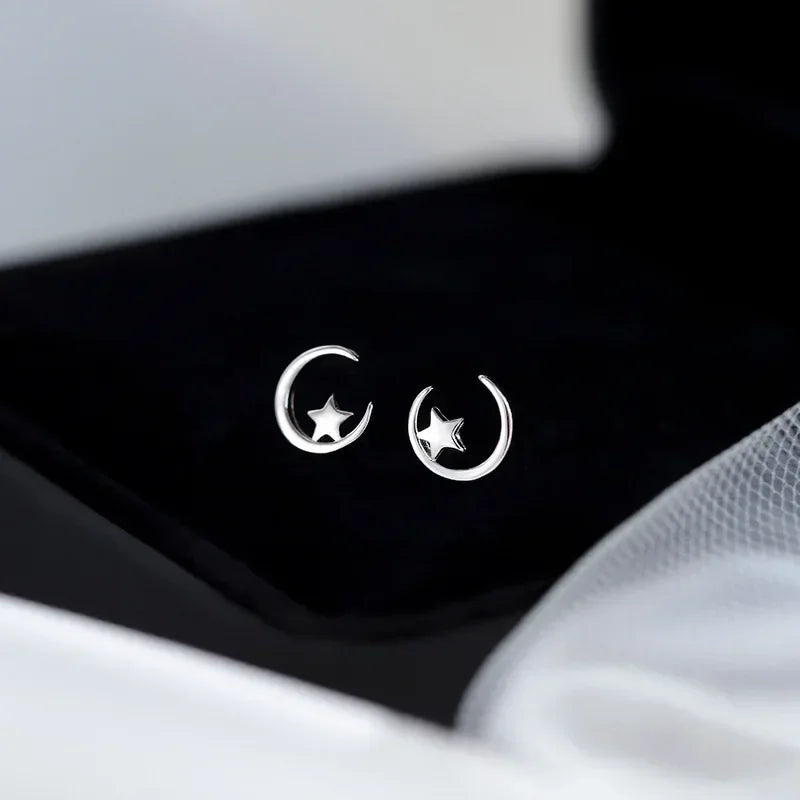 925 prata simétrica oco estrela lua pentagonal estrela brincos para moda feminina jóias finas acessórios minimalistas