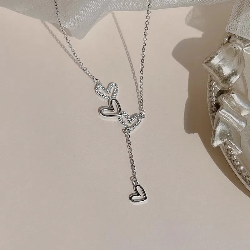 925 prata esterlina oco coração colar espumante diamante borla pingente feminino clavícula corrente acessórios de jóias de casamento