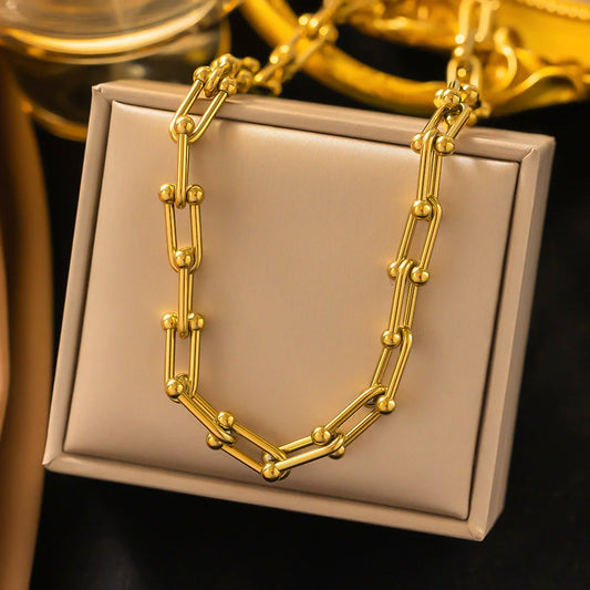 316l aço inoxidável moda costura em forma de u costura corrente grossa colar pulseira brinco conjunto de jóias de casamento