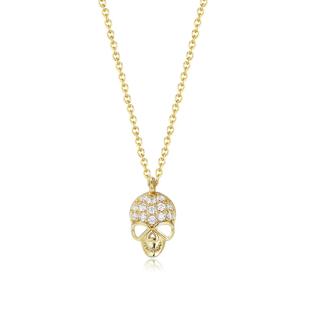Colar pingente de caveira em prata esterlina 925 para mulheres oco, personalizado, hip hop, exclusivo, jóias da moda, banhado a ouro 14k, zircão