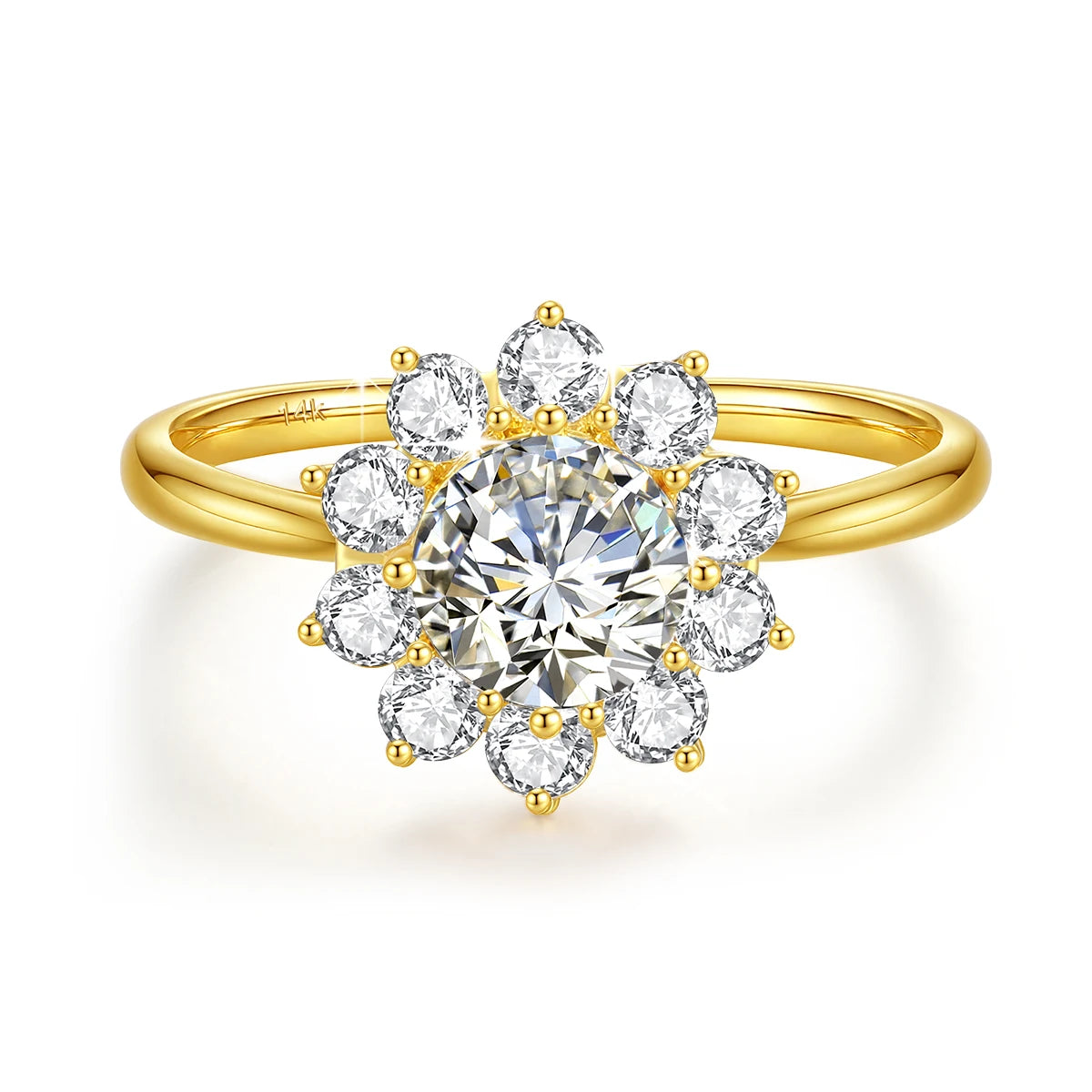 Szjinao 100% real 14k ouro flor anel completo moissanite diamante 1 quilate casamento jóias finas 585 k ouro na moda presente do dia dos namorados