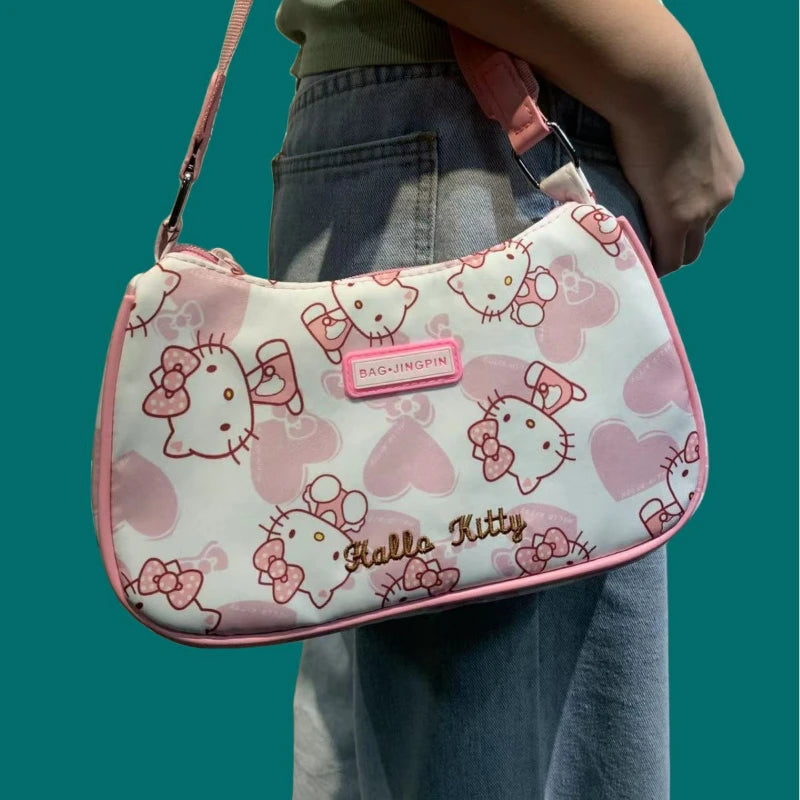 Miniso hello kitty bolsa de axilas para mulheres y2k sanrio kuromi mymelody bolsa mensageiro fofa meninas bolsa de ombro bolsa