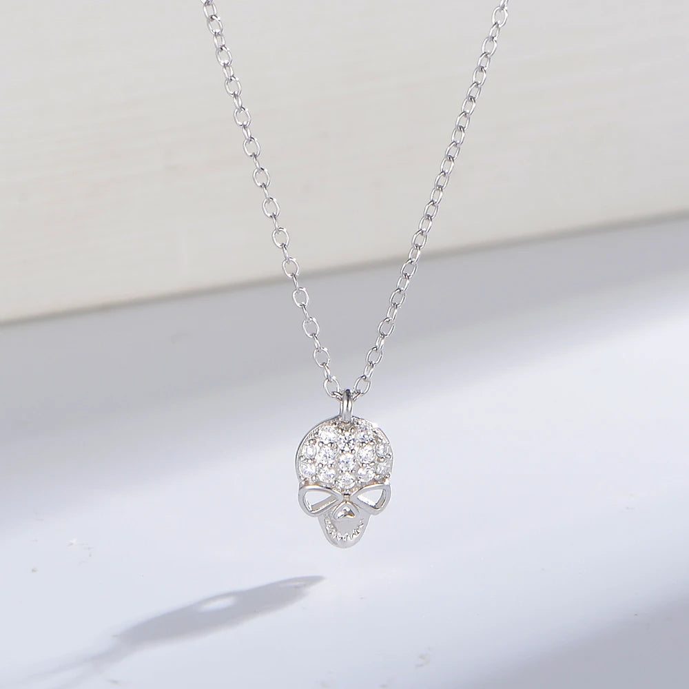 Colar pingente de caveira em prata esterlina 925 para mulheres oco, personalizado, hip hop, exclusivo, jóias da moda, banhado a ouro 14k, zircão