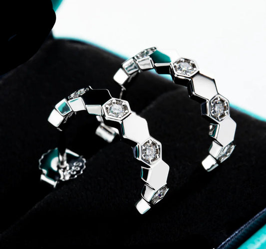 AnuJewel Honeycomb Hoop Brincos para Mulheres, 925 Sterling Silver, D Color, VVS1 Criado Diamond, Huggie, Jóias