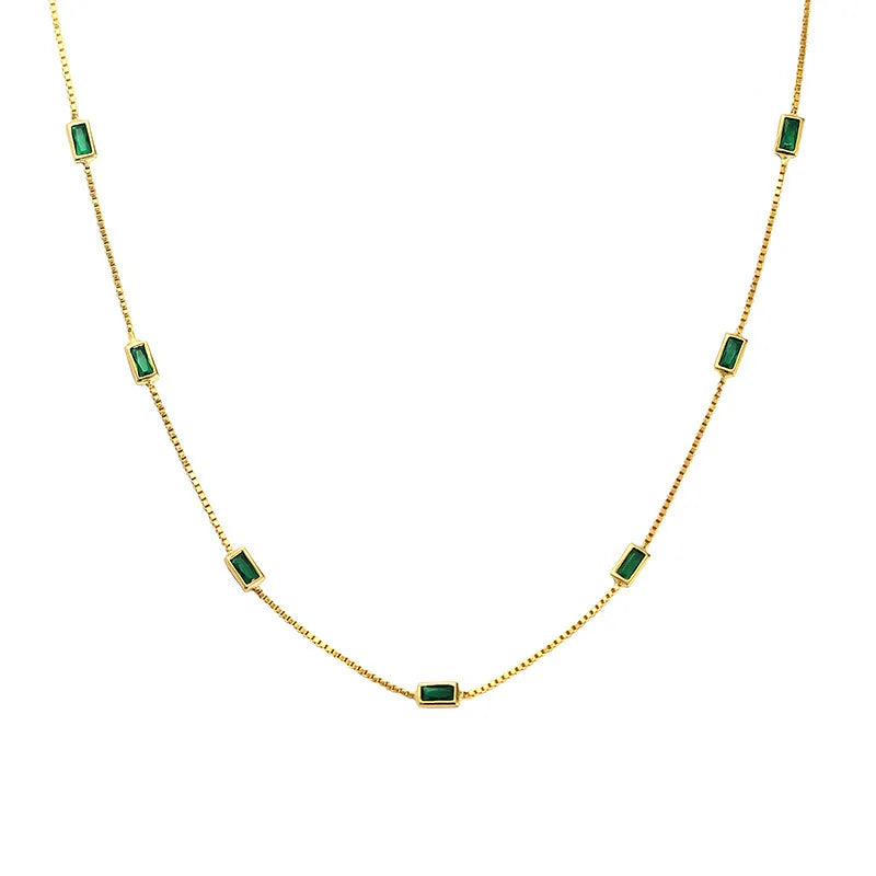 Woozu real 925 prata esterlina moda elegante verde quadrado zircão colar para mulher caixa de festa encantos gargantilha jóias presente