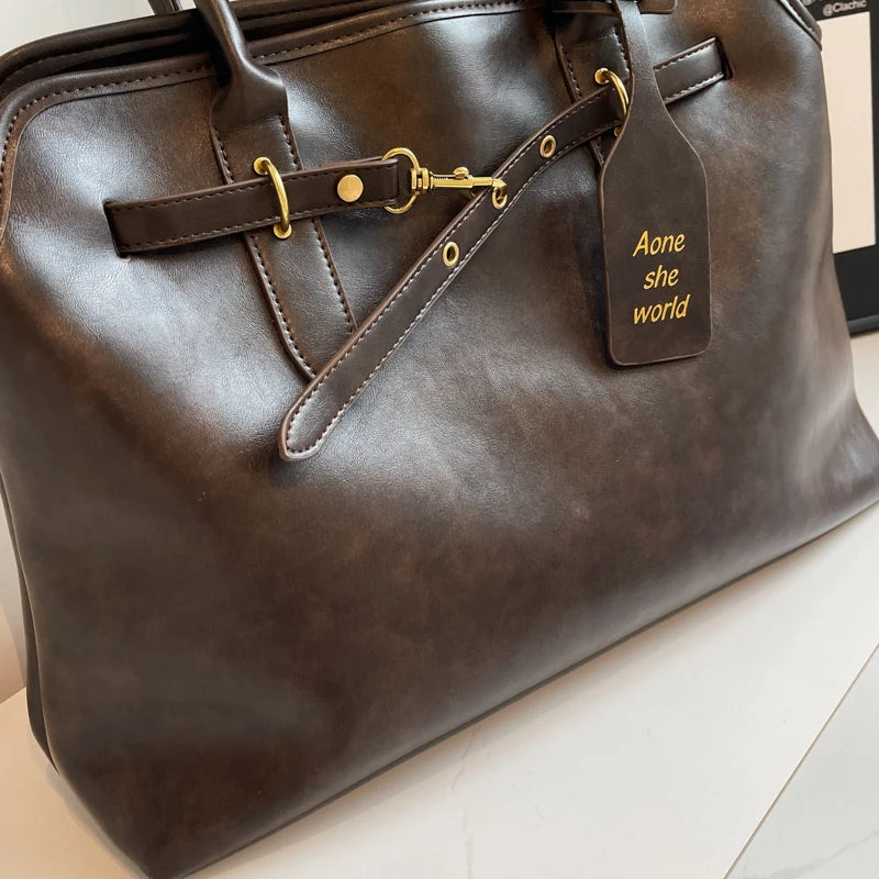 Vintage grande capacidade de couro do plutônio sacola para as mulheres 2024 outono tendência marrom senhora commuter bolsa feminina viagem bolsa ombro