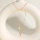 Colar de corrente lariat com gota de coração para mulheres, corrente longa em forma de Y em aço inoxidável 18K joias em camadas de cor dourada