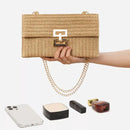 Saco de palha festa à noite bolsa moda feminina tecer padrão ouro embreagem mensageiro bolsas senhora diariamente deslocamento carteira sacos