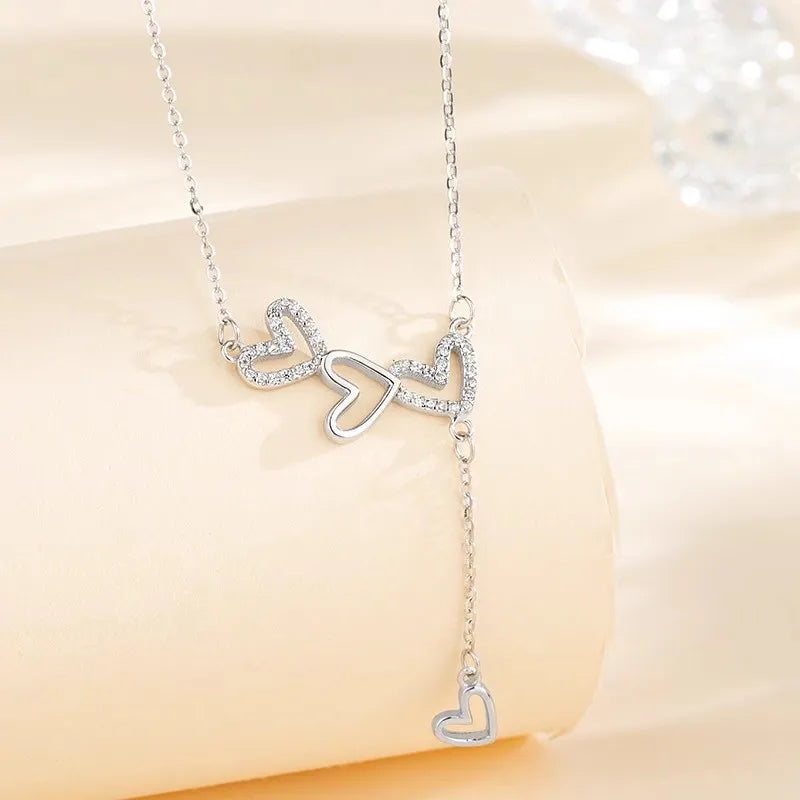 925 prata esterlina oco coração colar espumante diamante borla pingente feminino clavícula corrente acessórios de jóias de casamento