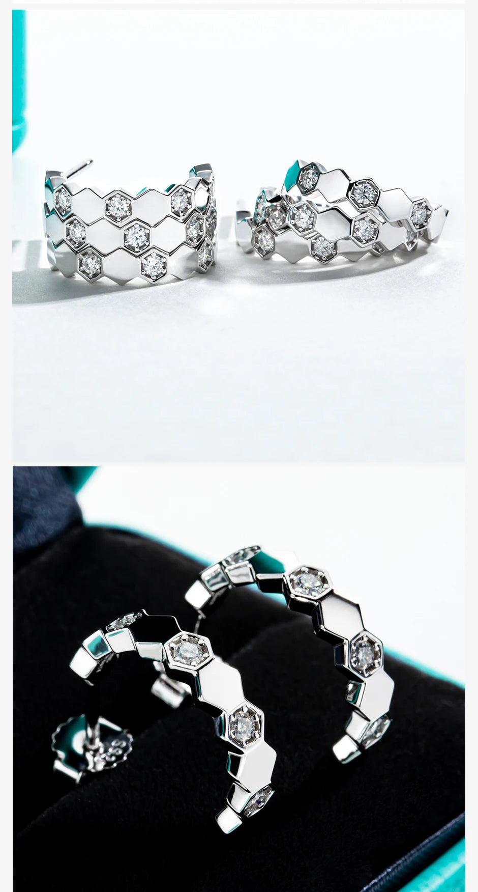 AnuJewel Honeycomb Hoop Brincos para Mulheres, 925 Sterling Silver, D Color, VVS1 Criado Diamond, Huggie, Jóias