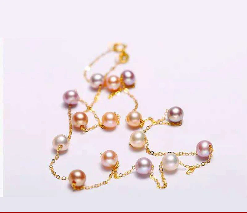 Ninfa real 18k ouro natural pérola colar au750 jóias finas perto redondo presente de aniversário para mulher cor misturada X321-1