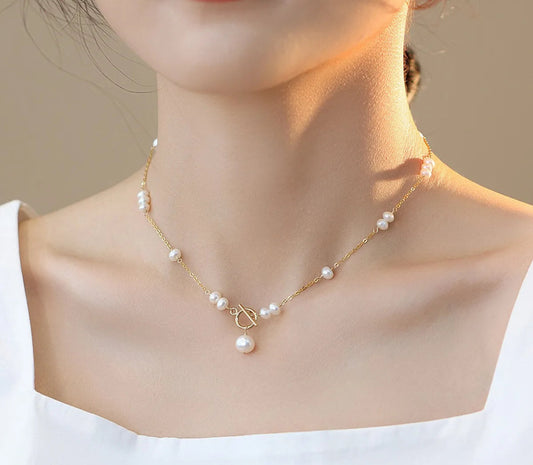Colar de Corrente de Pérolas de Água Doce para Mulheres 100% Natural, Ouro 14K Cheio, Sem Jóias Desvanecentes, Presentes de Ano Novo, Venda Quente