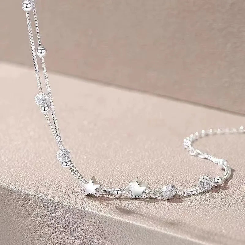 Luxo 925 prata esterlina estrela frisado pulseiras para mulheres designer original dupla camada ajustável pulseira festa jóias